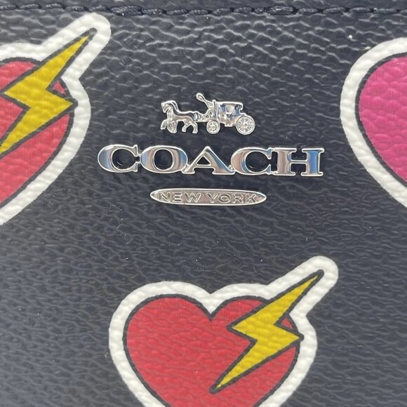 NEW COACH Women’s Snap Wallet with Heart Bolt Print Silver/Black Multi - Picture 10 of 11